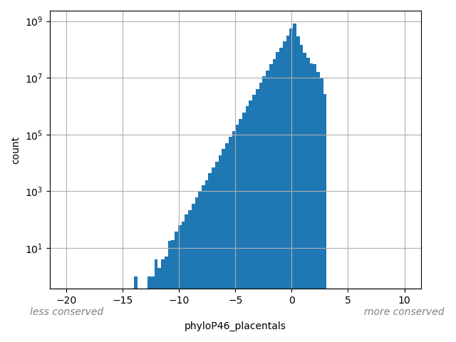 HISTOGRAM FOR phyloP46_placentals