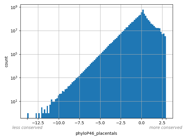 HISTOGRAM FOR phyloP46_placentals